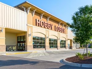 Storefront of Hobby Lobby craft store at Coastal North Town Center